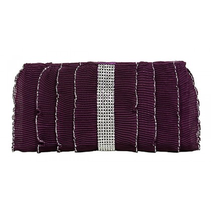 Evening Bag - 12 PCS - Pleated Glittery w/ Trimmed Ruffles - Purple -BG-92233PU